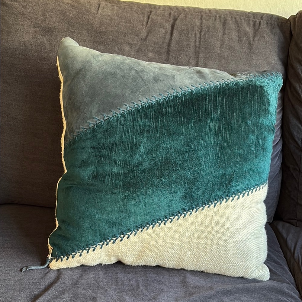 Anthropologie Teal and Cream Accent Pillow